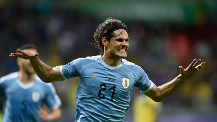 Edison Cavani in action for Uruguay