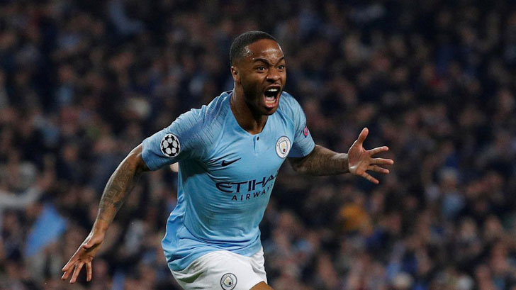 Raheem Sterling in action for Man City.