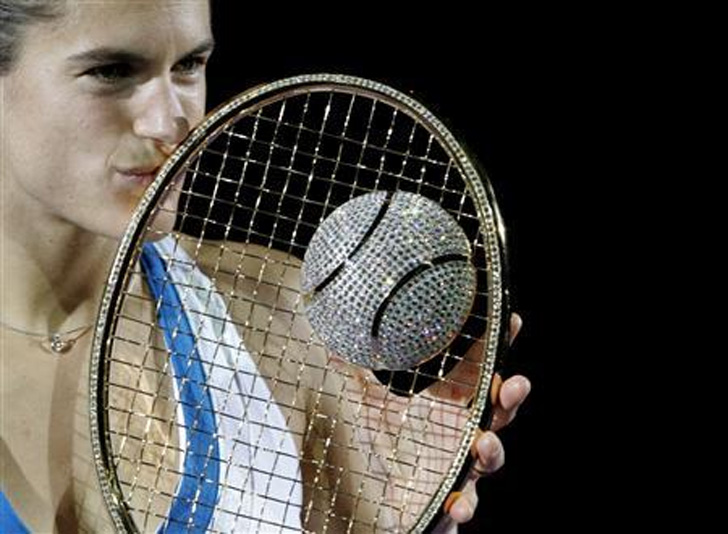 Amelie Mauresmo with diamond-studded racket